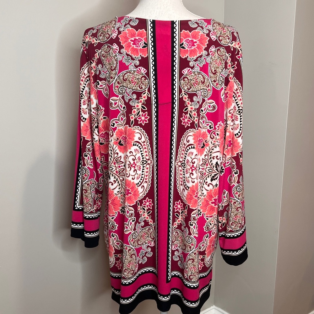 JM Collection Woman Pink Burgundy Sequin Paisley Floral Print Tunic Top Size 1X - Picture 5 of 11